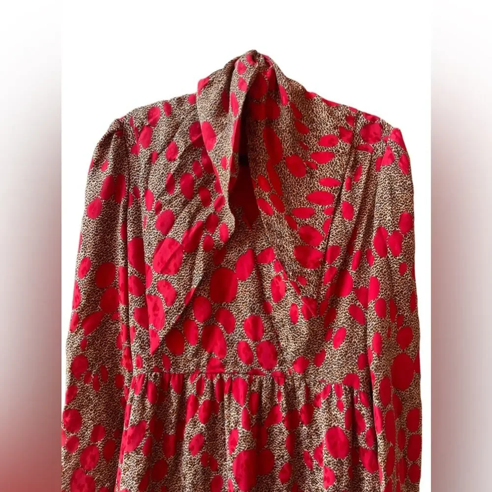 micheal novarese Printed Midi Length Silk Dress with scarf Size L - Picture 8 of 10